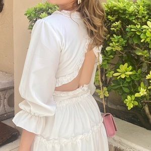 Open Back Plunge Neck Frill Flared Dress